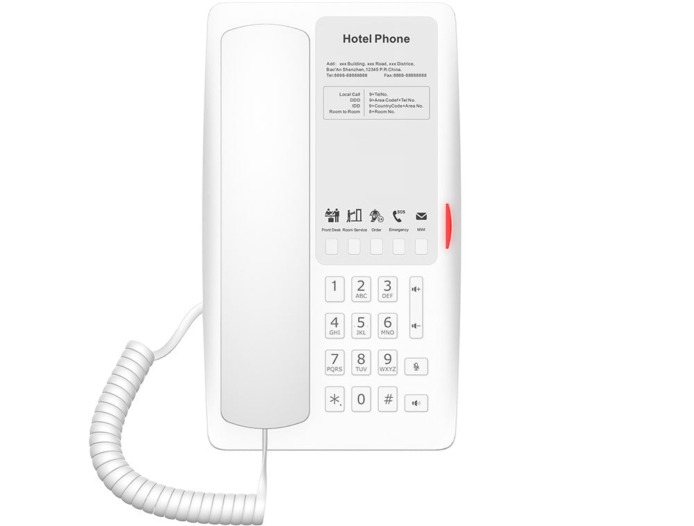 FANVIL, H4 Hotel IP Phone, White, Cost-effective hotel IP phone, HD voice, 0/100Mbps Ethernet, and PoE, 5 programmable soft keys FANVIL, H4 Hotel IP Phone, White, Cost-effective hotel IP phone, HD voice, 0/100Mbps Ethernet, and PoE, 5 programmable soft keys